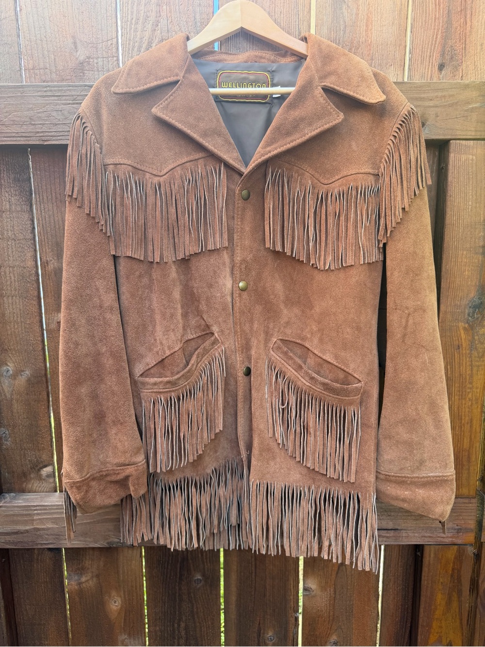 Vintage 70s Wellington Suede Fringe Western Cowboy Jacket Mens 36 USA